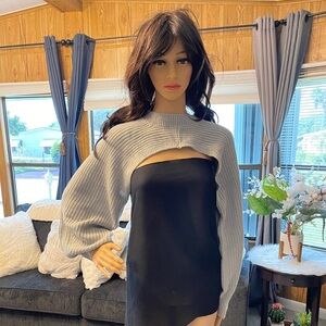 Women’s Mock Neck Cropped Bolero Sweater Size Small(Gray)